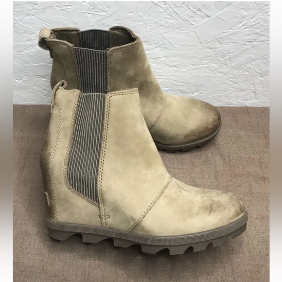 SOREL Joan of Arctic Wedge II Chelsea Size 7.5 Ash Brown Waterproof Leather Boot - Picture 1 of 16